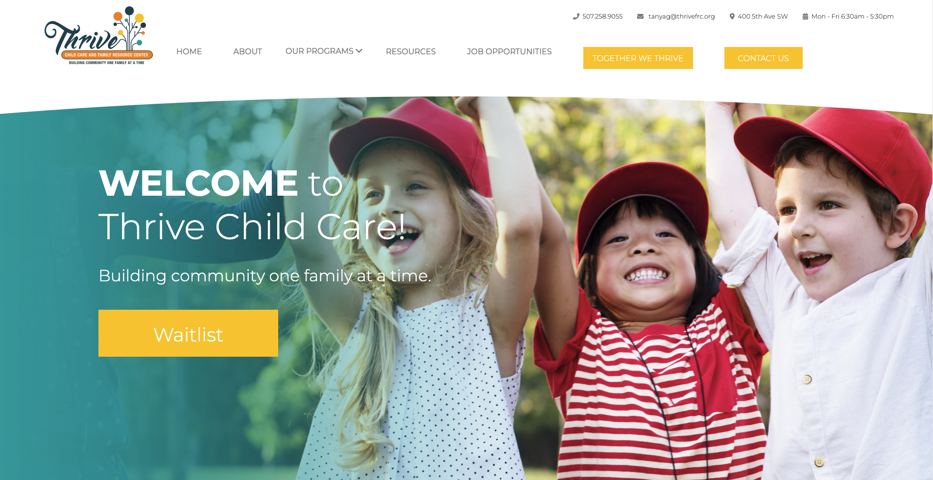 Thrive Childcare and Family Resource Center Homepage Screenshot